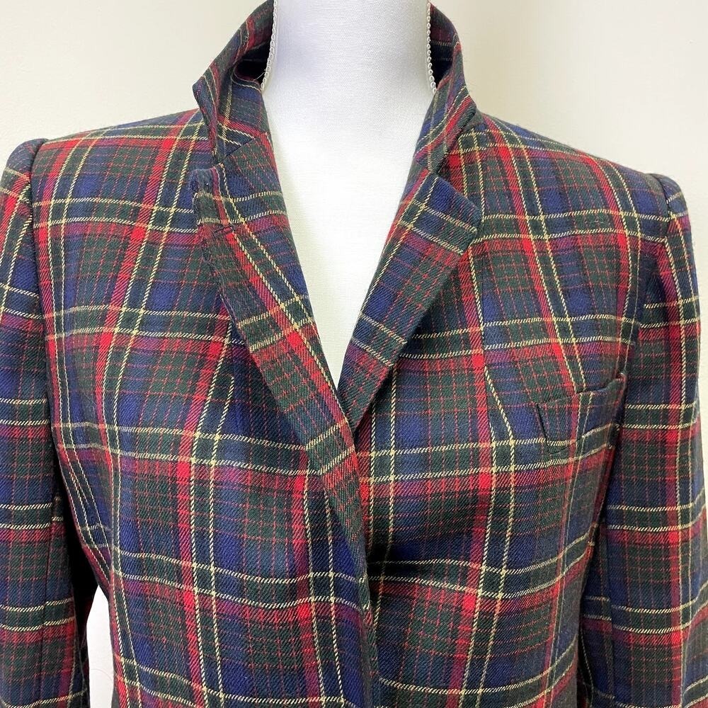 Lauren Ralph Lauren Plaid Worsted Wool Blazer Navy Red Green Size 12 Made in USA - Picture 5 of 16